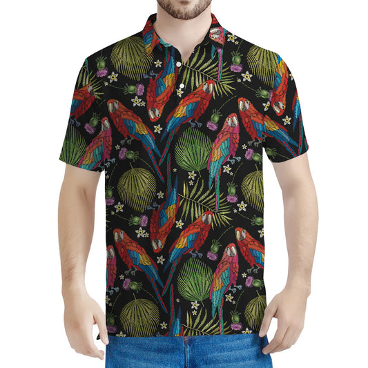 Embroidery Parrot Pattern Print Men's Polo Shirt