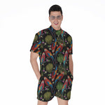 Embroidery Parrot Pattern Print Men's Rompers