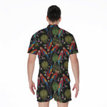 Embroidery Parrot Pattern Print Men's Rompers