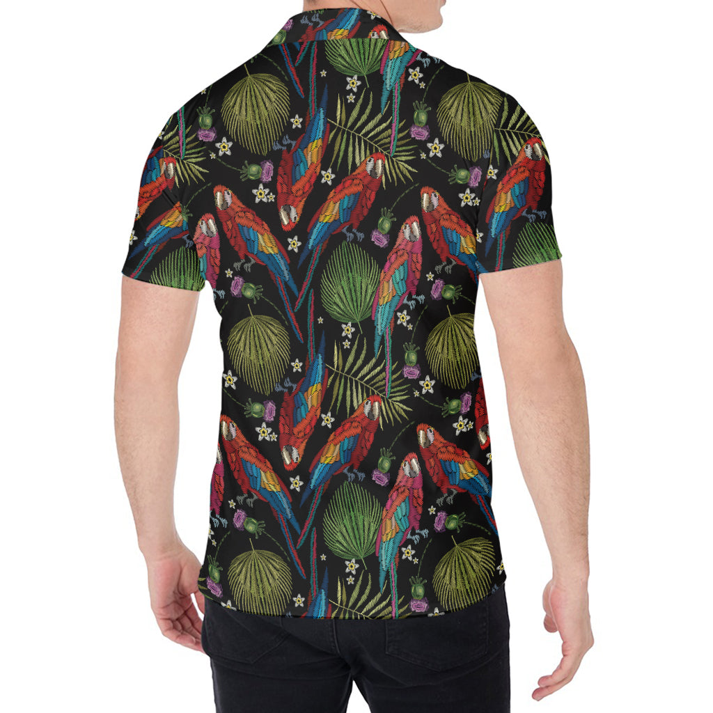 Embroidery Parrot Pattern Print Men's Shirt