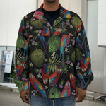 Embroidery Parrot Pattern Print Men's Shirt Jacket