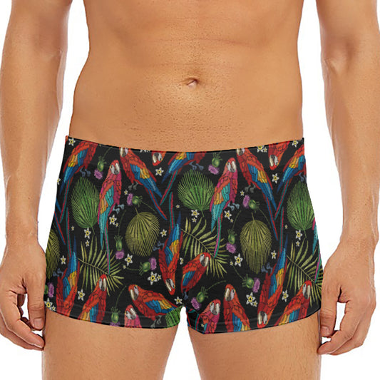 Embroidery Parrot Pattern Print Men's Short Boxer Briefs