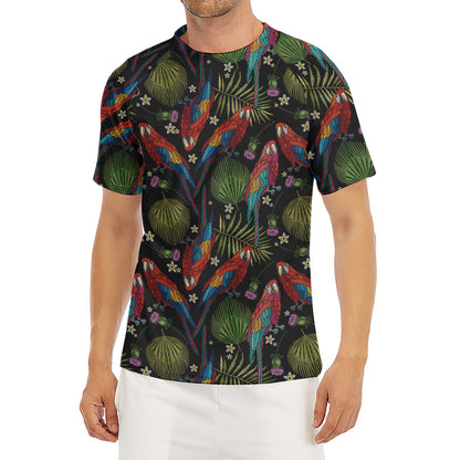 Embroidery Parrot Pattern Print Men's Short Sleeve Rash Guard