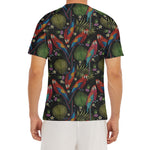 Embroidery Parrot Pattern Print Men's Short Sleeve Rash Guard