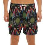Embroidery Parrot Pattern Print Men's Split Running Shorts