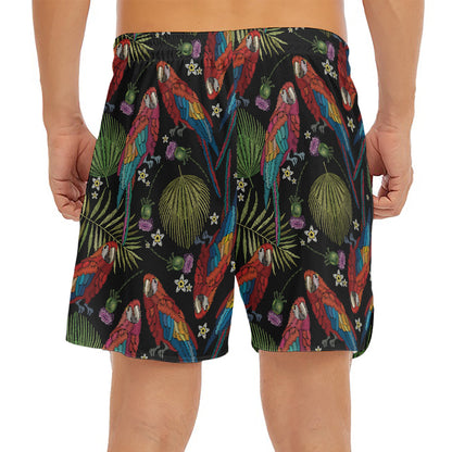 Embroidery Parrot Pattern Print Men's Split Running Shorts