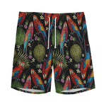 Embroidery Parrot Pattern Print Men's Sports Shorts