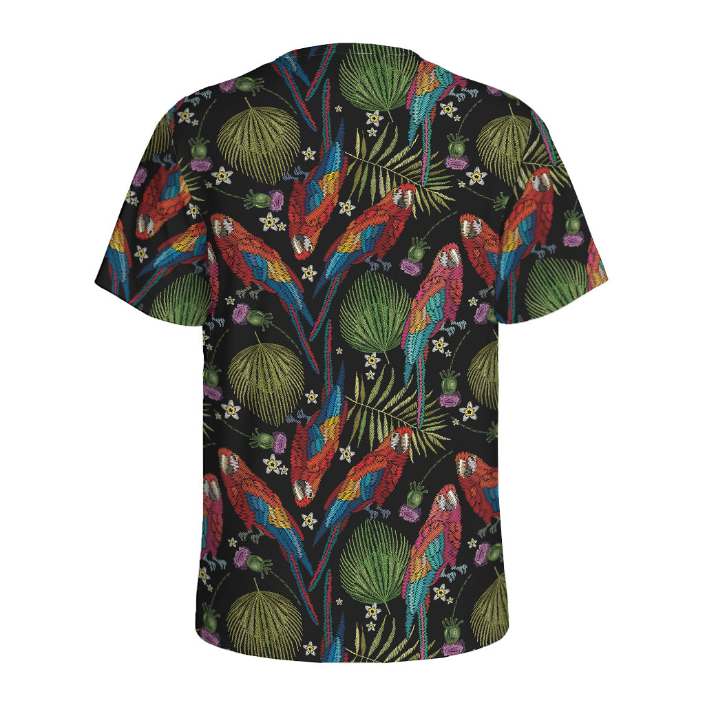 Embroidery Parrot Pattern Print Men's Sports T-Shirt