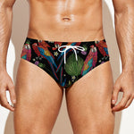 Embroidery Parrot Pattern Print Men's Swim Briefs