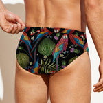 Embroidery Parrot Pattern Print Men's Swim Briefs