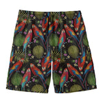 Embroidery Parrot Pattern Print Men's Swim Trunks