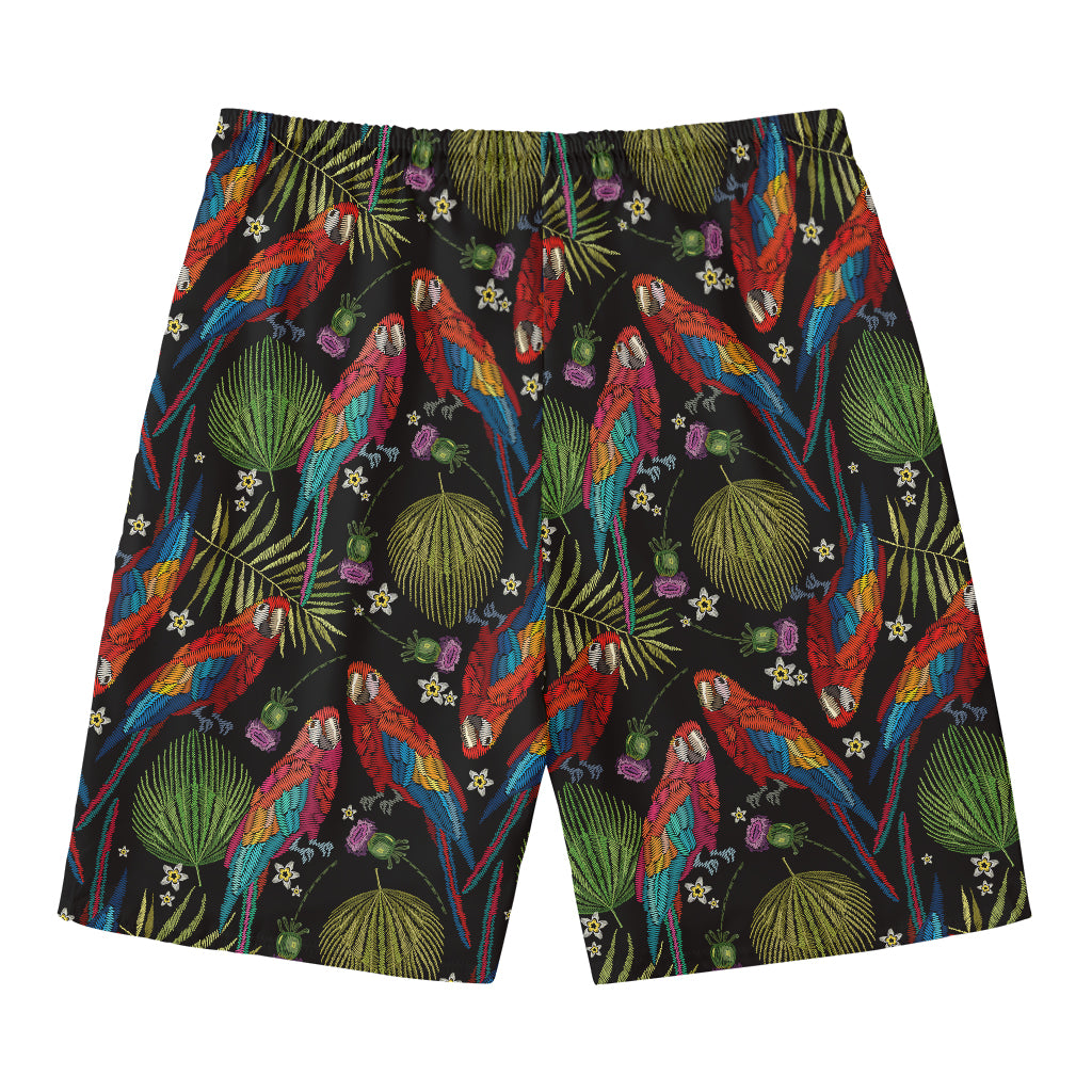 Embroidery Parrot Pattern Print Men's Swim Trunks