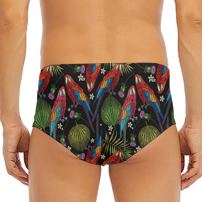 Embroidery Parrot Pattern Print Men's Triangle Swim Briefs