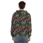 Embroidery Parrot Pattern Print Men's Velvet Pullover Hoodie