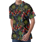 Embroidery Parrot Pattern Print Men's Velvet T-Shirt
