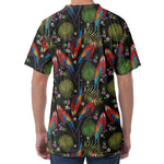 Embroidery Parrot Pattern Print Men's Velvet T-Shirt