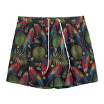 Embroidery Parrot Pattern Print Mesh Shorts