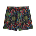 Embroidery Parrot Pattern Print Mesh Shorts