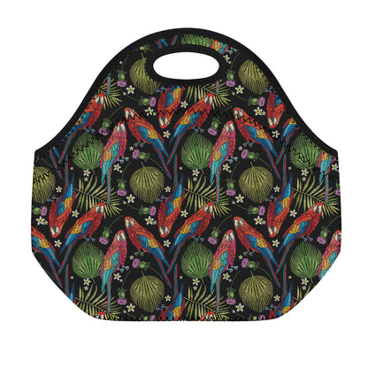 Embroidery Parrot Pattern Print Neoprene Lunch Bag