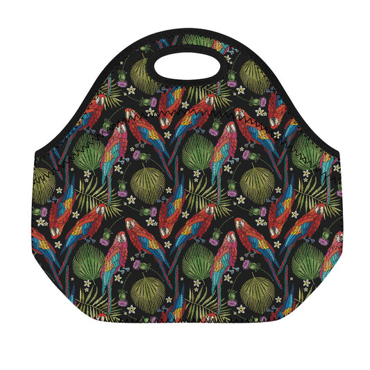 Embroidery Parrot Pattern Print Neoprene Lunch Bag