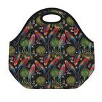 Embroidery Parrot Pattern Print Neoprene Lunch Bag
