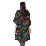 Embroidery Parrot Pattern Print Open Front Beach Cover Up