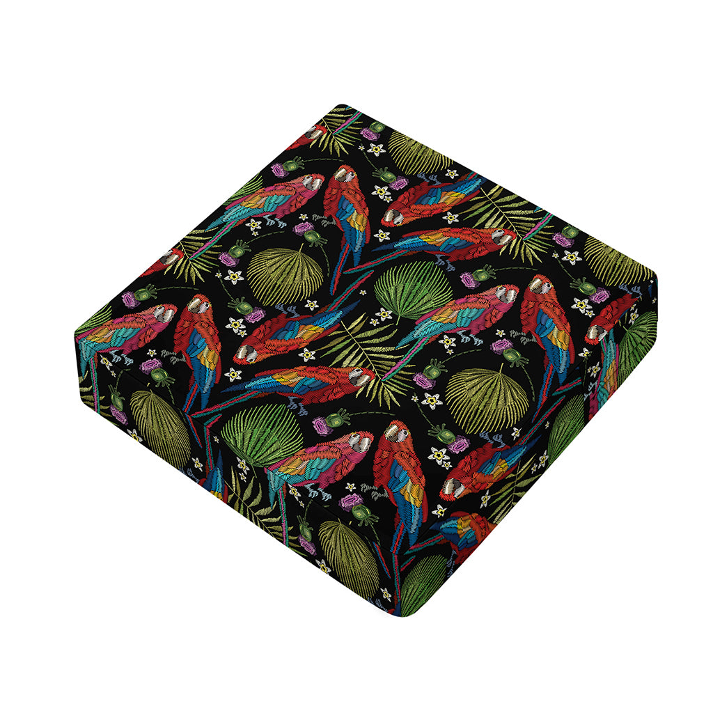 Embroidery Parrot Pattern Print Outdoor Seat Cushion Cover