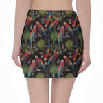 Embroidery Parrot Pattern Print Pencil Mini Skirt