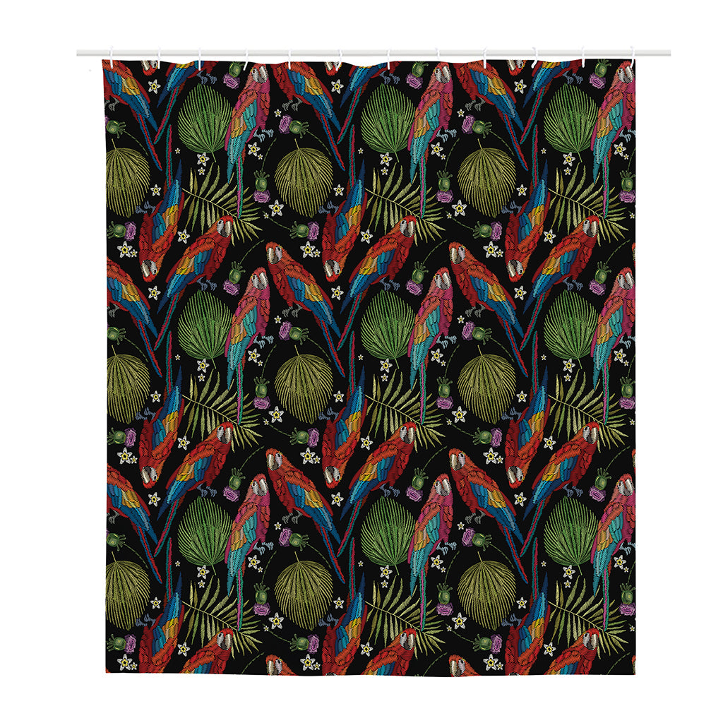 Embroidery Parrot Pattern Print Polyester Shower Curtain