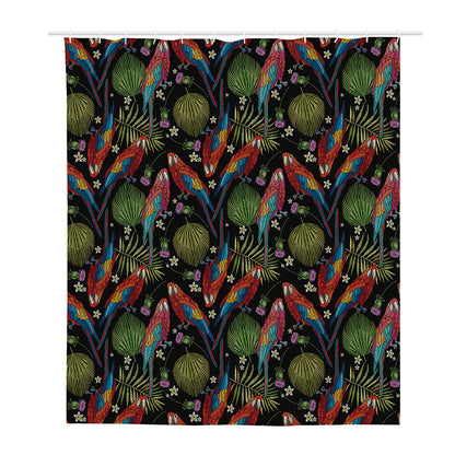 Embroidery Parrot Pattern Print Polyester Shower Curtain