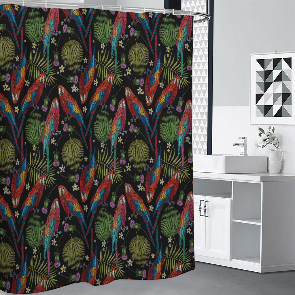 Embroidery Parrot Pattern Print Premium Shower Curtain
