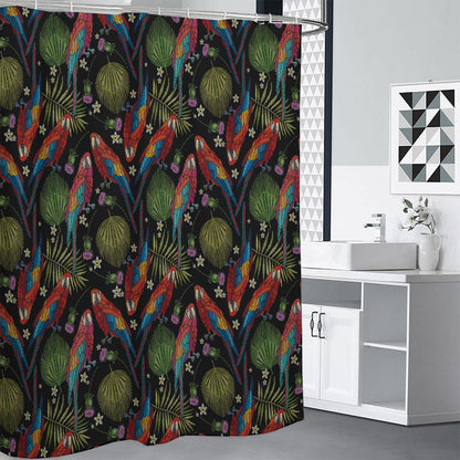 Embroidery Parrot Pattern Print Premium Shower Curtain