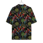 Embroidery Parrot Pattern Print Rayon Hawaiian Shirt