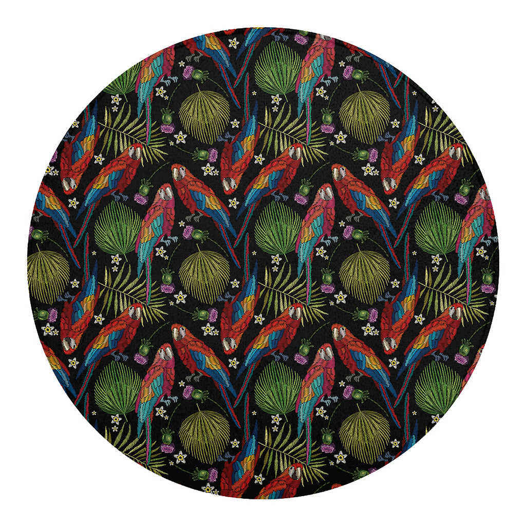 Embroidery Parrot Pattern Print Round Blanket