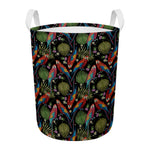 Embroidery Parrot Pattern Print Round Laundry Basket