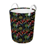 Embroidery Parrot Pattern Print Round Laundry Basket