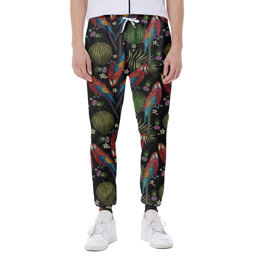 Embroidery Parrot Pattern Print Scuba Joggers