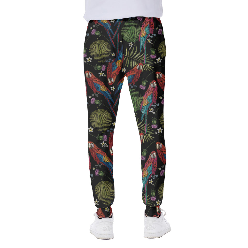 Embroidery Parrot Pattern Print Scuba Joggers