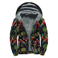 Embroidery Parrot Pattern Print Sherpa Lined Zip Up Hoodie