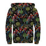 Embroidery Parrot Pattern Print Sherpa Lined Zip Up Hoodie