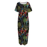 Embroidery Parrot Pattern Print Short Sleeve Long Nightdress