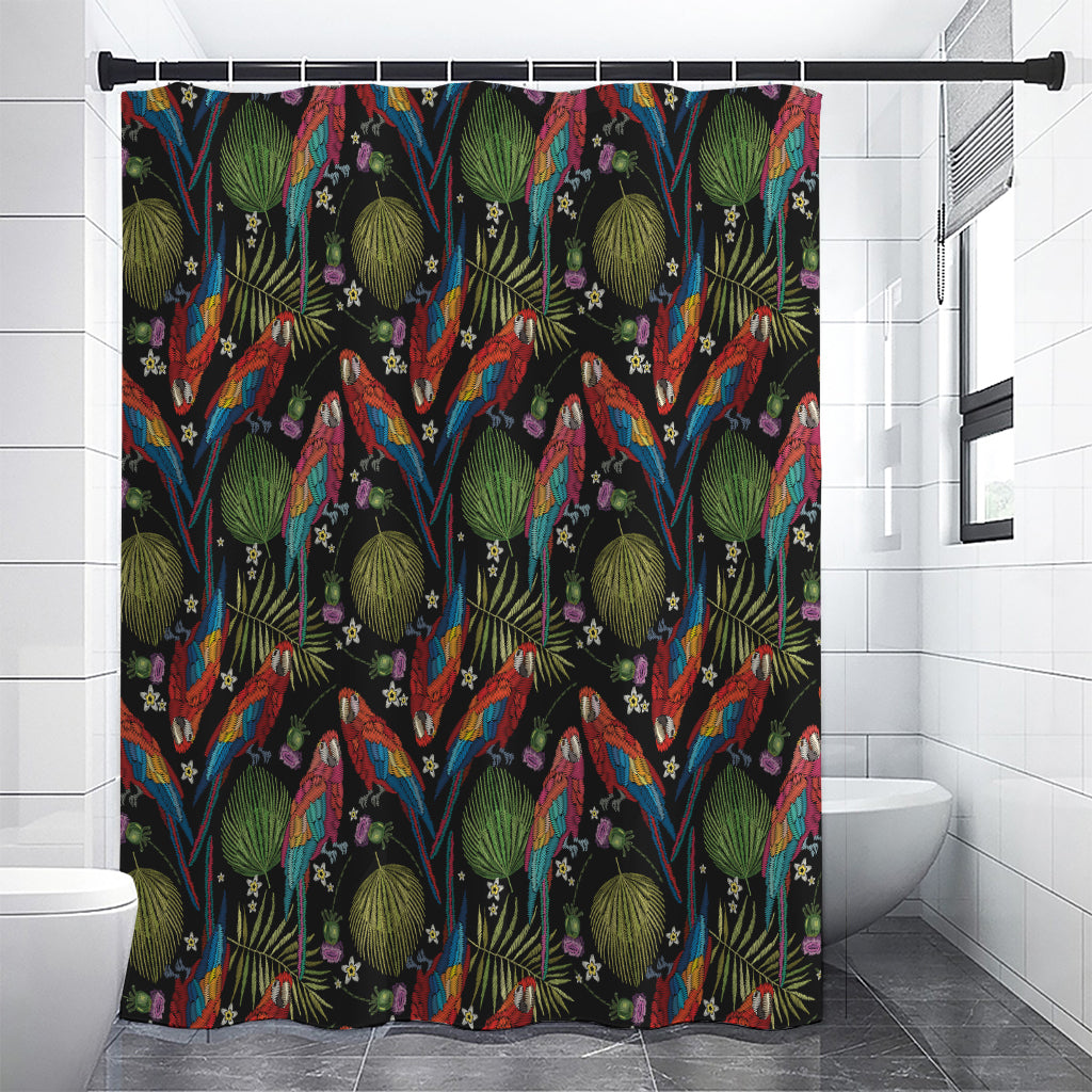 Embroidery Parrot Pattern Print Shower Curtain