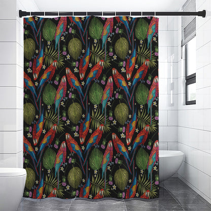 Embroidery Parrot Pattern Print Shower Curtain