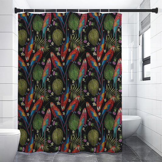 Embroidery Parrot Pattern Print Shower Curtain