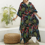Embroidery Parrot Pattern Print Silk V-Neck Kaftan Dress