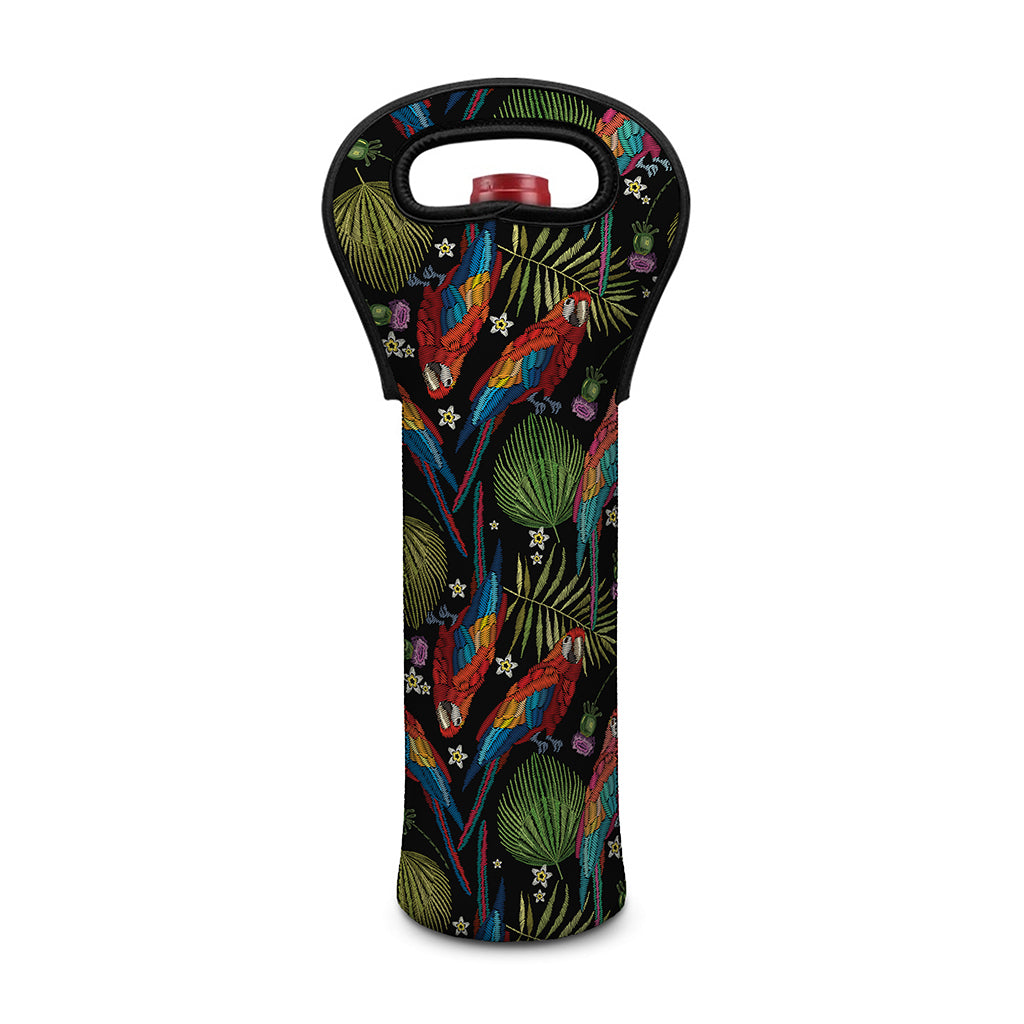 Embroidery Parrot Pattern Print Single Neoprene Wine Tote