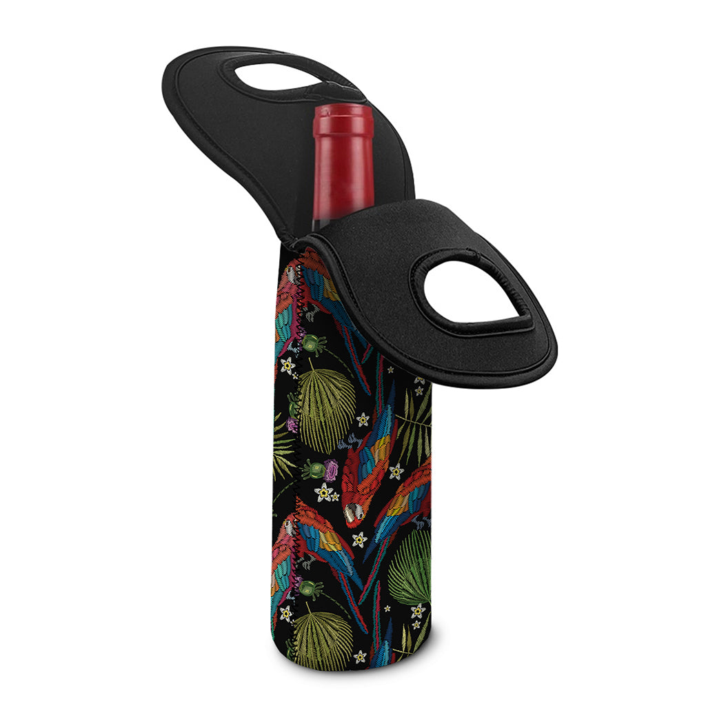 Embroidery Parrot Pattern Print Single Neoprene Wine Tote