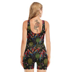 Embroidery Parrot Pattern Print Sleeveless One Piece Swimsuit