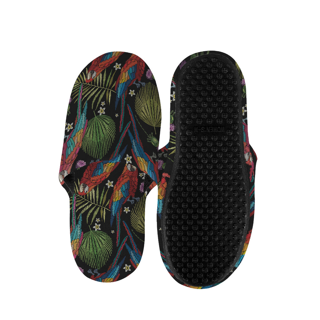 Embroidery Parrot Pattern Print Slippers