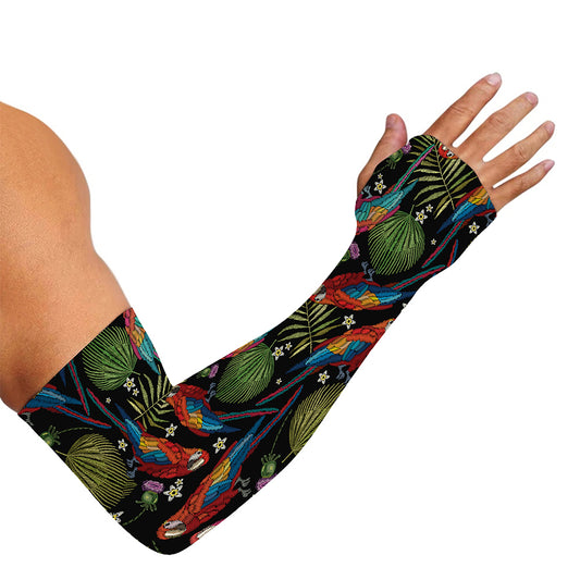 Embroidery Parrot Pattern Print Sun Protection Arm Sleeves
